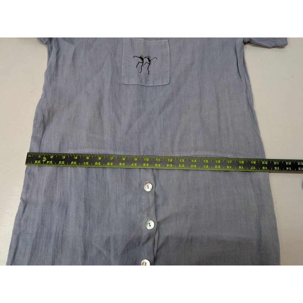 Womens Linen Button Front Maxi Shirt Dress Embroidered Logo Size S Blue Chambray - Picture 10 of 13